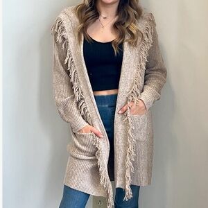 NWT Cozy Co. Cozy Casual Magnolia Boutique Toasty Hooded Fringe Cardigan Sweater